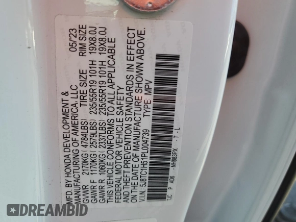 2023 Acura RDX Technology with VIN 5J8TC1H51PL004739, listed as a Copart auction lot 48769065 with 7,701 mi miles and Salvage title. Bid and sale history available at DreamBid. Image 13.