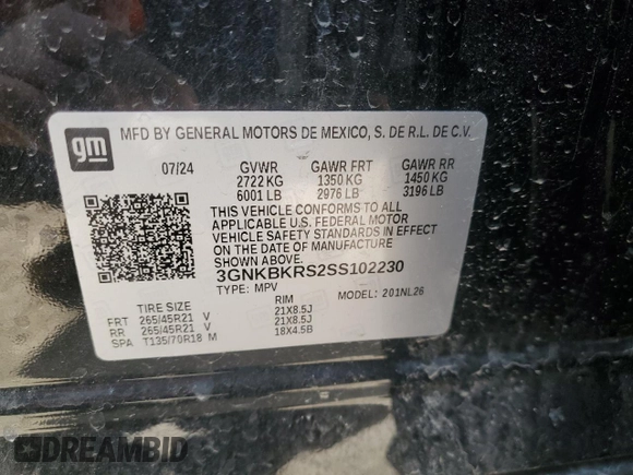 2025 Chevrolet Blazer RS with VIN 3GNKBKRS2SS102230, listed as a Copart auction lot 43135005 with 9,194 mi miles and Salvage title. Bid and sale history available at DreamBid. Image 15.
