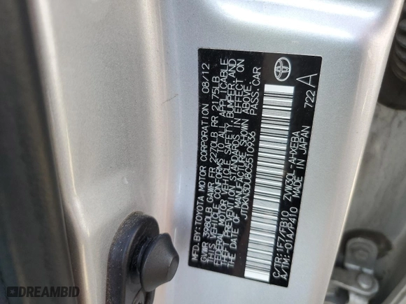 2012 Toyota Prius One with VIN JTDKN3DU8C5510936, listed as a Copart auction lot 48894795 with 82,122 mi miles and Salvage Title. Bid and sale history available at carsss.com. Image 12.