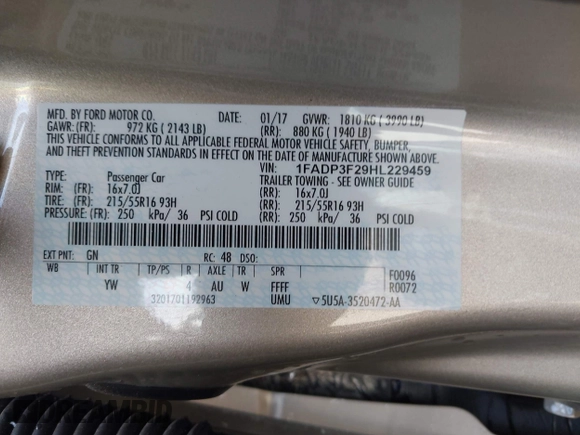 2017 Ford Focus SE with VIN 1FADP3F29HL229459, listed as a IAAI auction lot 42183686 with 35,102 mi miles and . Bid and sale history available at DreamBid. Image 9.