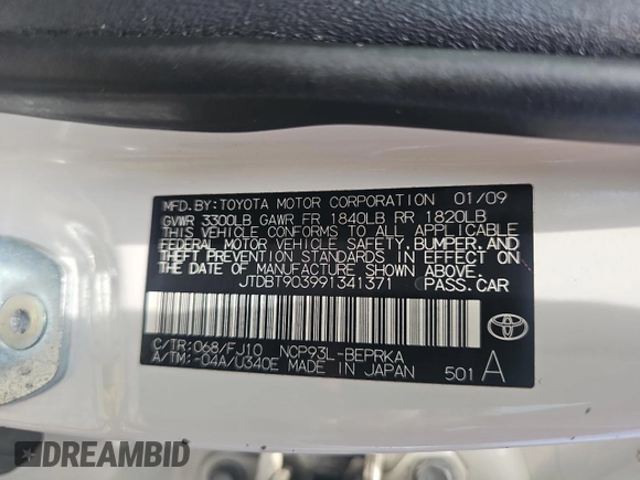 2009 Toyota Yaris z VIN JTDBT903991341371, wystawiony jako Copart lot #57634955 z przebiegiem 205 618 mil mil oraz Tytuł czysty. Historia ofert i sprzedaży dostępna na DreamBid. Obrazek 10.