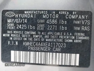 2014 Hyundai Sonata Hybrid Limited with VIN KMHEC4A4XEA117023, listed as a IAAI auction lot 41299461 with 154,822 mi miles. Bid and sale history available at carsss.com. Image 9.