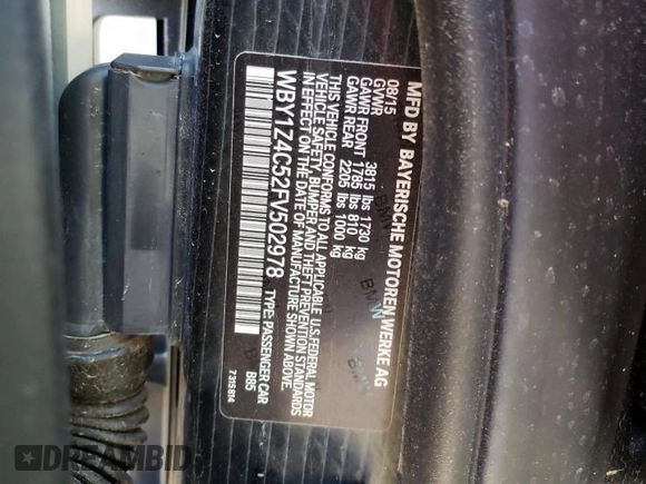 2015 BMW i3 with VIN WBY1Z4C52FV502978, listed as a Copart auction lot 44496093 with 59,588 mi miles. Bid and sale history available at carsss.com. Image 12.