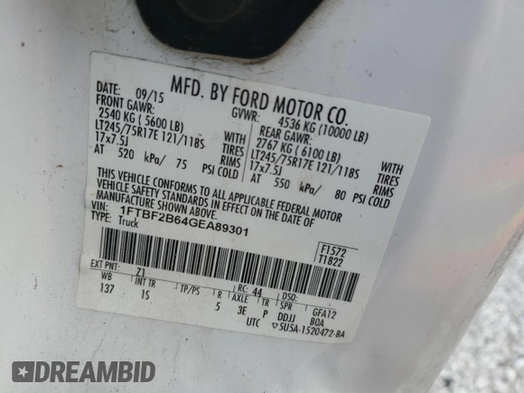2016 Ford F-250 XLT с VIN 1FTBF2B64GEA89301, выставлен на аукционе Copart как лот 78618824 с пробегом Не указан миль и Списание • Salvage title. История ставок и продаж доступна на DreamBid. Изображение 14.