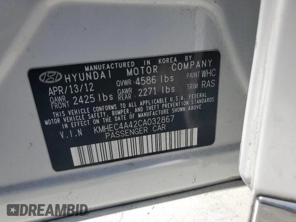 2012 Hyundai Sonata Hybrid z VIN KMHEC4A42CA032867, wystawiony jako Copart lot #61369295 z przebiegiem 151 751 mil mil oraz Czysty tytuł • Clean title. Historia ofert i sprzedaży dostępna na DreamBid. Obrazek 12.