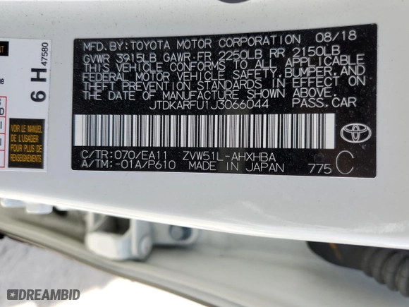 2018 Toyota Prius Two with VIN JTDKARFU1J3066044, listed as a Copart auction lot 50596365 with 25,232 mi miles and Salvage Title. Bid and sale history available at carsss.com. Image 15.