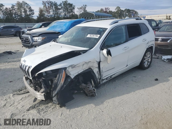 2018 Jeep Cherokee Overland with VIN 1C4PJMJX9JD594323, listed as a Copart auction lot 76238794 with 71,870 mi miles and Salvage Title. Bid and sale history available at carsss.com. Image 1.