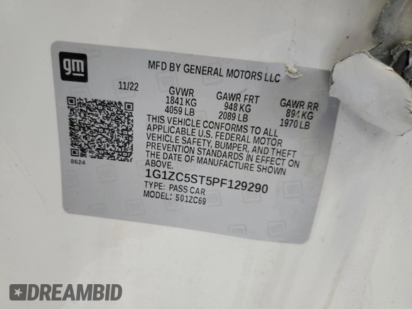 2023 Chevrolet Malibu LS with VIN 1G1ZC5ST5PF129290, listed as a Copart auction lot 53303365 with Not Provided miles and Non Repairable. Bid and sale history available at DreamBid. Image 13.