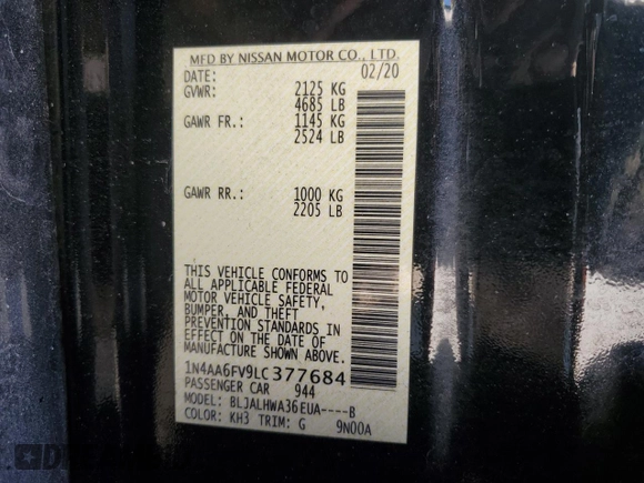 2020 Nissan Maxima Platinum with VIN 1N4AA6FV9LC377684, listed as a Copart auction lot 85075484 with 183,779 mi miles and Salvage Title. Bid and sale history available at DreamBid. Image 12.