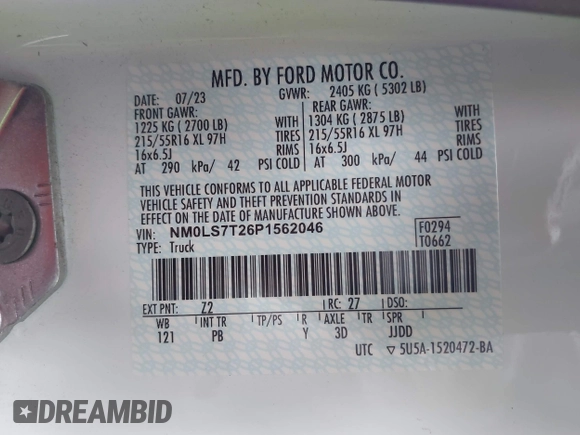 2023 Ford Transit Connect XLT with VIN NM0LS7T26P1562046, listed as a IAAI auction lot 42556380 with 15,971 mi miles and . Bid and sale history available at DreamBid. Image 9.