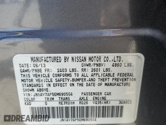2014 Infiniti Q50 Hybrid Premium with VIN JN1AV7AP5EM690504, listed as a Copart auction lot 55511065 with 79,307 mi miles and Salvage title. Bid and sale history available at DreamBid. Image 13.