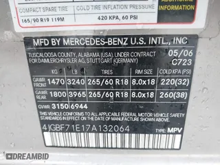 2007 Mercedes-Benz GL-Class with VIN 4JGBF71E17A132064, listed as a IAAI auction lot 41712672 with 129,744 mi miles. Bid and sale history available at carsss.com. Image 9.