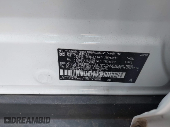 2020 Toyota RAV4 LE with VIN 2T3H1RFV1LC062449, listed as a IAAI auction lot 40064208 with 92,576 mi miles and . Bid and sale history available at DreamBid. Image 9.