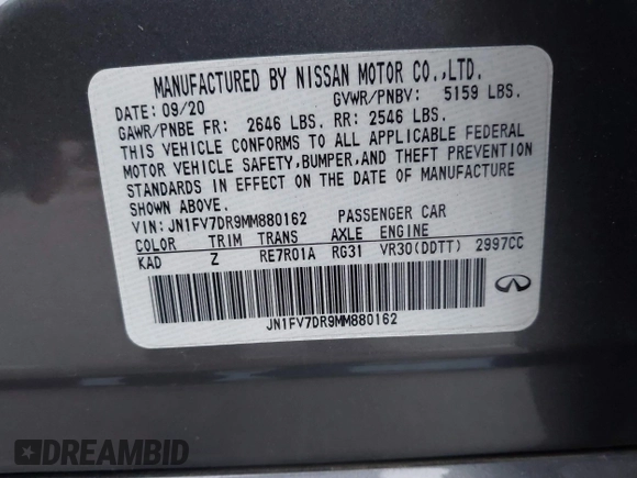2021 Infiniti Q50 Red Sport 400 with VIN JN1FV7DR9MM880162, listed as a IAAI auction lot 41244912 with 44,943 mi miles and . Bid and sale history available at DreamBid. Image 9.