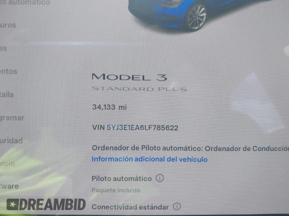 2020 Tesla Model 3 Standard Range Plus z VIN 5YJ3E1EA6LF785622, wystawiony jako IAAI lot #42080180 z przebiegiem 34 133 mil mil oraz . Historia ofert i sprzedaży dostępna na DreamBid. Obrazek 7.