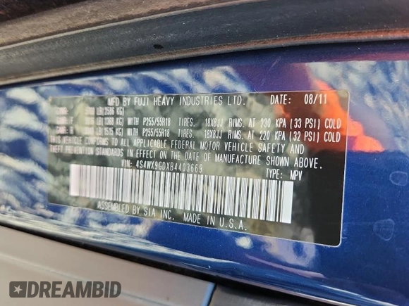 2011 Subaru Tribeca Limited с VIN 4S4WX9GDXB4403669, выставлен на аукционе Copart как лот 61288005 с пробегом 189 446 миль миль и Чистый • Clean title. История ставок и продаж доступна на DreamBid. Изображение 13.