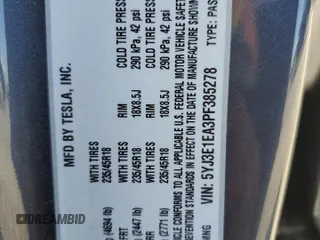 2023 Tesla Model 3 с VIN 5YJ3E1EA3PF385278, выставлен на аукционе Copart как лот 61025115 с пробегом 38 933 миль миль и Списание • Salvage title. История ставок и продаж доступна на DreamBid. Изображение 13.
