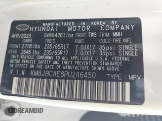 2023 Hyundai Tucson SEL z VIN KM8JBCAE8PU246450, wystawiony jako IAAI lot #42367159 z przebiegiem 20 449 mil mil oraz . Historia ofert i sprzedaży dostępna na DreamBid. Obrazek 9.