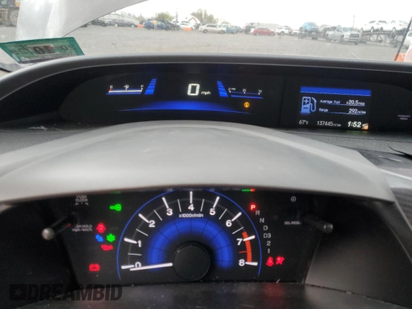 2012 Honda Civic EX with VIN 19XFB2F80CE053287, listed as a Copart auction lot 53332085 with 137,445 mi miles and Salvage Title. Bid and sale history available at DreamBid. Image 9.