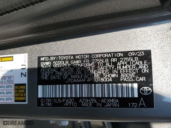 2023 Toyota Crown XLE with VIN JTDAAAAF4P3018004, listed as a Copart auction lot 71842564 with 13,032 mi miles and Salvage Title. Bid and sale history available at carsss.com. Image 12.