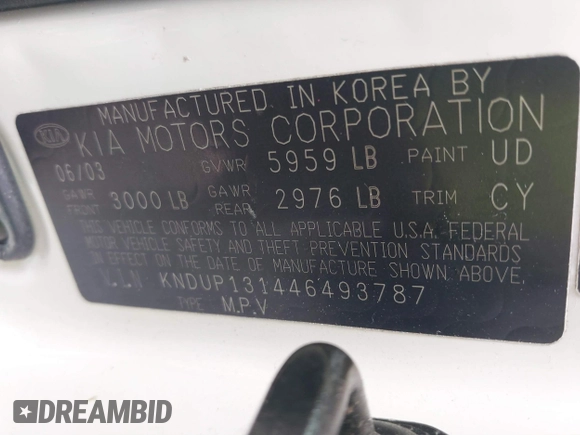 2004 Kia Sedona LX with VIN KNDUP131446493787, listed as a IAAI auction lot 40004348 with 168,374 mi miles. Bid and sale history available at carsss.com. Image 9.