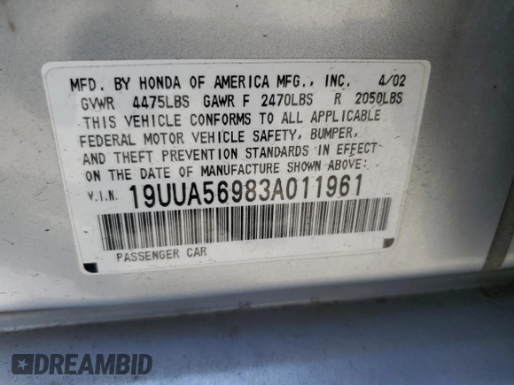 2003 Acura TL Type S w/Navigation System with VIN 19UUA56983A011961, listed as a Copart auction lot 54785113 with 96,697 mi miles and Salvage Title. Bid and sale history available at carsss.com. Image 12.