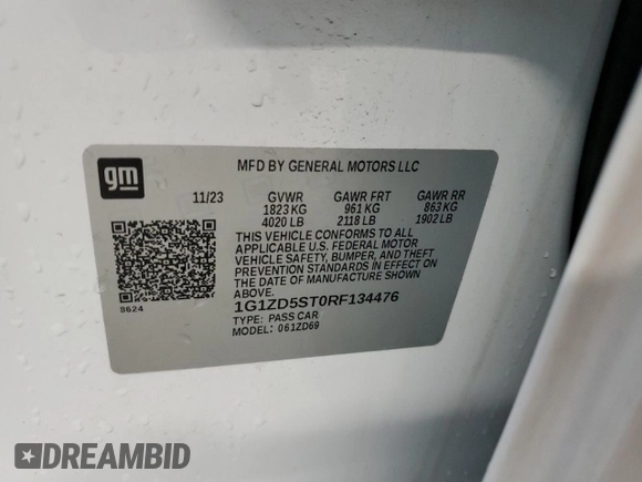 2024 Chevrolet Malibu LT with VIN 1G1ZD5ST0RF134476, listed as a Copart auction lot 56437545 with 34,772 mi miles and Clean Title. Bid and sale history available at DreamBid. Image 12.