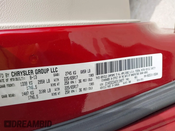 2014 Dodge Grand Caravan SXT with VIN 2C4RDGCG4ER120877, listed as a IAAI auction lot 42142083 with 199,895 mi miles and . Bid and sale history available at DreamBid. Image 9.