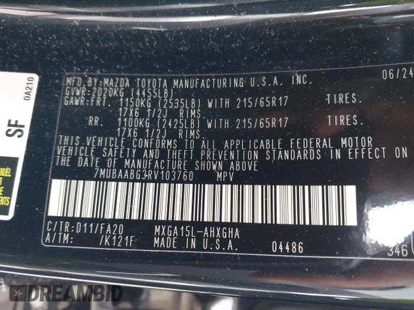 2024 Toyota Corolla Cross LE z VIN 7MUBAABG3RV103760, wystawiony jako IAAI lot #41870105 z przebiegiem 7 544 mil mil oraz . Historia ofert i sprzedaży dostępna na DreamBid. Obrazek 9.