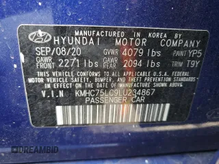 2020 Hyundai Ioniq SE with VIN KMHC75LC9LU234867, listed as a Copart auction lot 85457374 with 42,716 mi miles and Salvage title. Bid and sale history available at DreamBid. Image 12.
