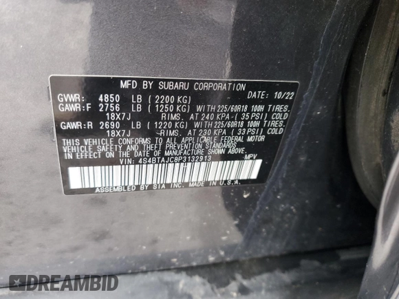2023 Subaru Outback Onyx with VIN 4S4BTAJC8P3132913, listed as a Copart auction lot 56290105 with 48,348 mi miles and Salvage title. Bid and sale history available at DreamBid. Image 13.