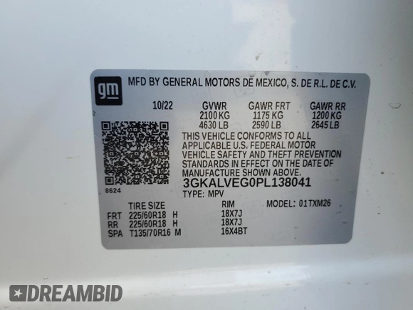 2023 GMC Terrain SLT with VIN 3GKALVEG0PL138041, listed as a Copart auction lot 52721145 with 33,451 mi miles and Salvage title. Bid and sale history available at DreamBid. Image 15.