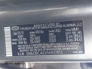2022 Hyundai Tucson SEL with VIN 5NMJBCAEXNH031855, listed as a IAAI auction lot 41677386 with 40,606 mi miles and . Bid and sale history available at DreamBid. Image 9.