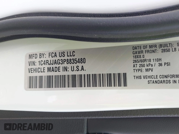 2023 Jeep Grand Cherokee Altitude with VIN 1C4RJJAG3P8835480, listed as a IAAI auction lot 42276997 with Not provided miles and . Bid and sale history available at DreamBid. Image 9.