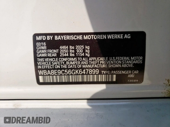 2016 BMW 3 Series 328i z VIN WBA8E9C56GK647899, wystawiony jako Copart lot #57431625 z przebiegiem 104 249 mil mil oraz Szkoda całkowita • Salvage title. Historia ofert i sprzedaży dostępna na DreamBid. Obrazek 12.