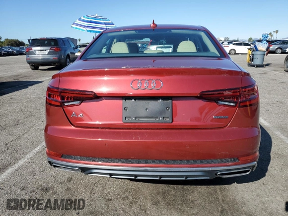 2019 Audi A4 Premium Plus with VIN WAUENAF41KA044624, listed as a Copart auction lot 50043695 with 12,368 mi miles and Salvage Title. Bid and sale history available at carsss.com. Image 6.