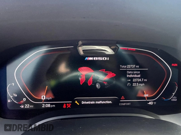 2022 BMW 8 Series M850i with VIN WBAGV8C02NCK08667, listed as a Copart auction lot 50335155 with 22,737 mi miles and Salvage title. Bid and sale history available at DreamBid. Image 9.