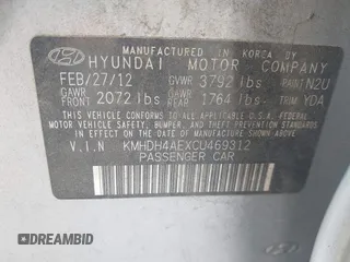 2012 Hyundai Elantra Limited с VIN KMHDH4AEXCU469312, выставлен на аукционе IAAI как лот 42602449 с пробегом 124 285 миль миль и . История ставок и продаж доступна на DreamBid. Изображение 9.