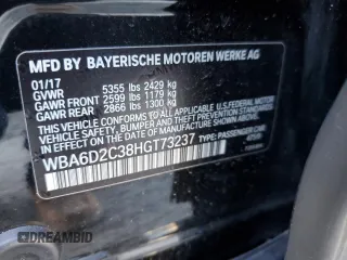 2017 BMW 6 Series z VIN WBA6D2C38HGT73237, wystawiony jako Copart lot #40849343 z przebiegiem 49 513 mil mil oraz . Historia ofert i sprzedaży dostępna na DreamBid. Obrazek 12.