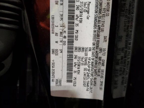 2014 Ford Focus SE with VIN 1FADP3F24EL194616, listed as a Copart auction lot 48230895 with 91,652 mi miles and Salvage Title. Bid and sale history available at carsss.com. Image 14.