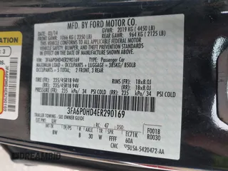 2014 Ford Fusion SE with VIN 3FA6P0HD4ER290169, listed as a IAAI auction lot 41881889 with 124,777 mi miles. Bid and sale history available at carsss.com. Image 9.