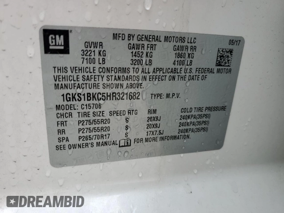 2017 GMC Yukon SLT with VIN 1GKS1BKC5HR321682, listed as a Copart auction lot 88432205 with 109,017 mi miles and Salvage Title. Bid and sale history available at carsss.com. Image 13.