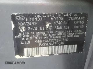 2007 Hyundai Azera SE z VIN KMHFC46FX7A178714, wystawiony jako Copart lot #49264985 z przebiegiem 89 266 mil mil oraz Szkody całkowita. Historia ofert i sprzedaży dostępna na DreamBid. Obrazek 12.