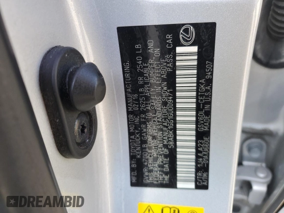 2016 Lexus ES 330 z VIN 58ABK1GG1GU009471, wystawiony jako Copart lot #43888784 z przebiegiem Nie podano mil oraz Nie do naprawy • Non repairable. Historia ofert i sprzedaży dostępna na DreamBid. Obrazek 12.