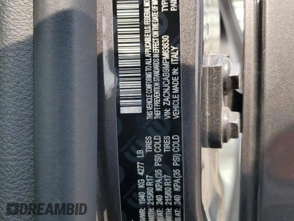 2021 Jeep Renegade Sport with VIN ZACNJCAB9MPM63630, listed as a Copart auction lot 59599955 with 73,014 mi miles and Salvage title. Bid and sale history available at DreamBid. Image 13.