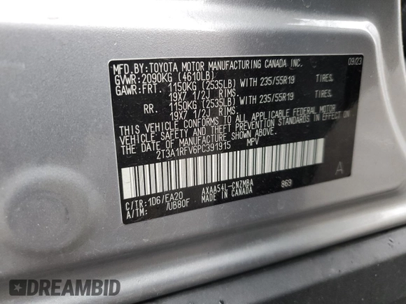 2023 Toyota RAV4 XLE Premium with VIN 2T3A1RFV6PC391915, listed as a Copart auction lot 52755755 with 14,663 mi miles and Salvage title. Bid and sale history available at DreamBid. Image 15.