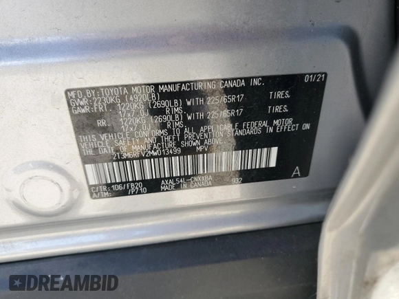 2021 Toyota RAV4 Hybrid LE with VIN 2T3M6RFV2MW013499, listed as a Copart auction lot 50234635 with 49,114 mi miles and Salvage Title. Bid and sale history available at carsss.com. Image 14.
