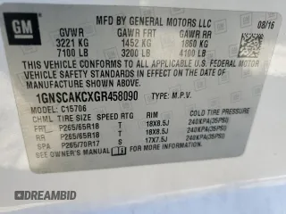 2016 Chevrolet Tahoe LS with VIN 1GNSCAKCXGR458090, listed as a Copart auction lot 86504394 with 166,558 mi miles and Salvage title. Bid and sale history available at DreamBid. Image 16.