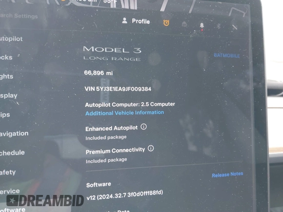 2018 Tesla Model 3 Long Range Battery with VIN 5YJ3E1EA9JF009384, listed as a IAAI auction lot 41544624 with 66,896 mi miles and . Bid and sale history available at DreamBid. Image 7.