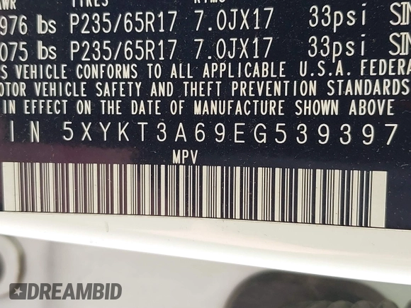 2014 Kia Sorento LX with VIN 5XYKT3A69EG539397, listed as a IAAI auction lot 39879930 with 1 mi miles. Bid and sale history available at carsss.com. Image 9.